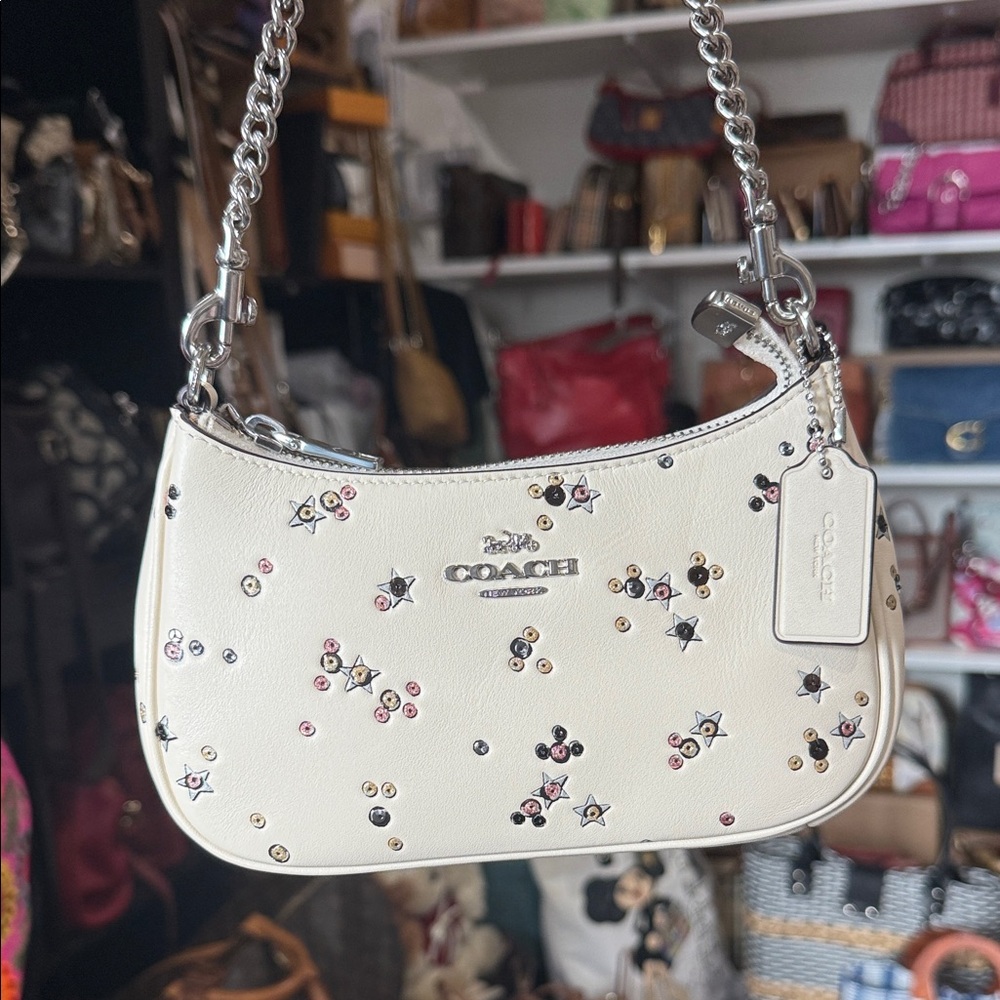 Coach Cream Star-Studded Shoulder and crossbody  Bag /New with tag